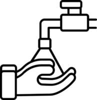 Hand Washing From Faucet Icon In Black Line Art. vector