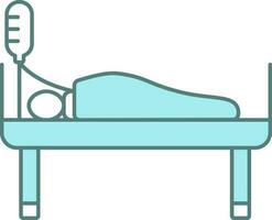 paciente en cama en un goteo icono en azul y blanco color. vector