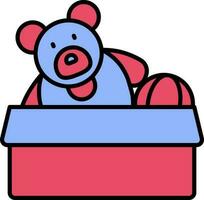 abierto juguete caja icono en azul y rosado color. vector