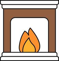 Brown And White Color Fireplace Icon. vector