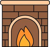 Flat Style Brick Fireplace Icon In Brown And Peach Color. vector