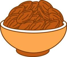 Almonds Bowl Icon In Brown and Orange Color. vector