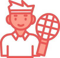 Red And White Man Character With Badminton Icon. vector