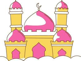 Pink And Yellow Illustration Mosque Building Doodle Element. vector