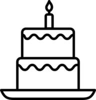 Two Layer Cake With Burning Candle Icon In Linear Style. vector
