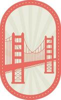 Orange Golden Gate With Rays In Grey Rays Oval Background. vector