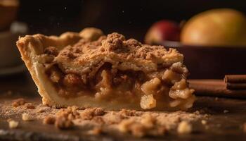 recién horneado manzana tarta, un dulce indulgencia para gastrónomo antojos generado por ai foto