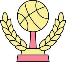 Winning Basketball Trophy Icon In Pink And Yellow Color. vector