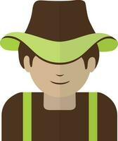 Character of man in farmer with wearing hat in half shadow. vector