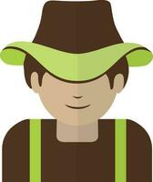 Character of man in farmer with wearing hat in half shadow. vector