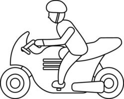 hombre montando motocicleta icono en Delgado línea Arte. vector