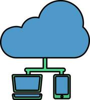 Cloud Connected Smart Device Icon In Blue And Green Color. vector