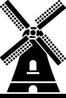 black and white illustration of kinderdijk windmill icon. vector