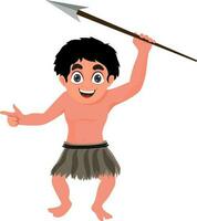 Happy caveman with spear. vector