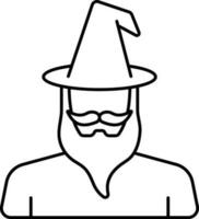 Cartoon Wizard Character Icon In Thin Line Art. vector