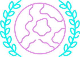 Pink And Turquoise Globe With Wreath Outline Icon. vector