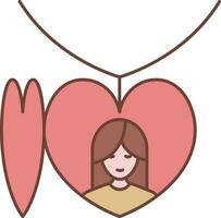 hermosa joven niña foto corazón medallón marrón y rojo icono. vector
