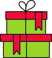 Two Gift Stack Box Icon In Red And Green Color. vector