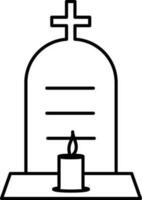 Tombstone With Burning Candle Icon In Black Outline. vector