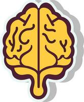 Yellow Human Brain Back View Icon In Sticker Style. vector