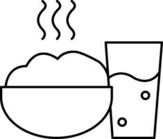 Hot Dish Bowl With Drink Glass Black Outline Icon. vector