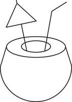 Black Line Art Illustration of Coconut Drink Icon. vector