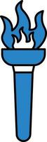 Flaming Torch Flat Icon In Blue And White Color. vector