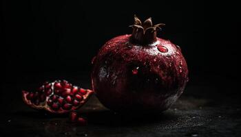 Juicy pomegranate slice, a healthy and refreshing antioxidant snack generated by AI photo