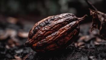 Ripe pecan nut in a macro close up, perfect snack outdoors generated by AI photo