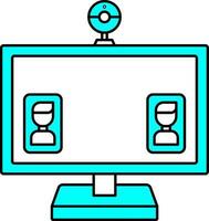 Cyan And White Online Meeting Or Video Calling In Computer Icon. vector