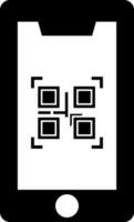 Black and White qr code scanner on smartphone screen icon in flat style.. vector