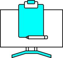 Vector Illustration Of Clipboard Edit In Computer In Cyan And White Color.