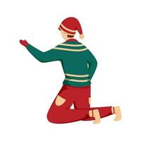 Back View Of Boy Wearing Woolen Clothes Sit On His Knees. vector