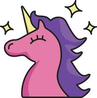 plano estilo unicornio personaje icono en rosado y púrpura color. vector