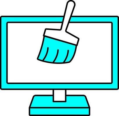 Brush On Computer Icon Or Symbol In Cyan And White Color.