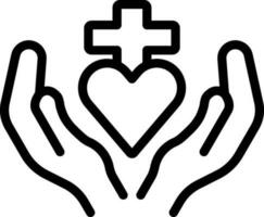 Two Hand with Christian Cross Icon in Stroke Style. vector