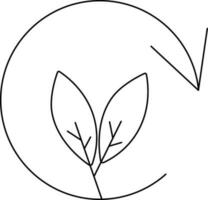 Recycle Leaf Icon in Black Line Art. vector