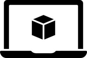 cubo o bloquear en ordenador portátil pantalla icono en negro y blanco color. vector