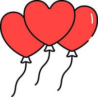 Fly Hearts Bunch Balloon Flat Icon In Red Color. vector