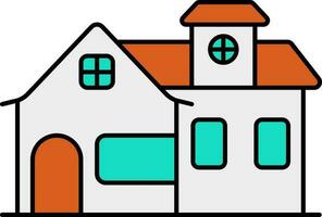 Orange And Turquoise Home Building Icon. vector