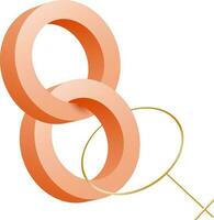 3D Orange 8th Number With Female Gender On White Background. vector