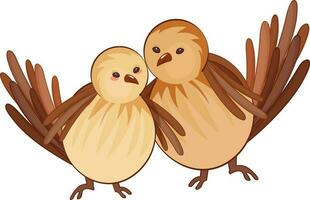 Illustration Of Brown Cartoon Bird Couple Sitting. vector