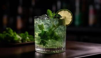 A refreshing mojito cocktail with lime, mint, and ice generated by AI photo