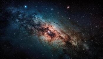 resumen supernova explotando en espiral galaxia, un brillante estrella campo generado por ai foto