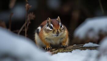 A fluffy ground squirrel eating on a tree branch outdoors generated by AI photo