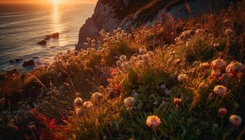 The tranquil scene at the waters edge, a nature masterpiece generated by AI photo
