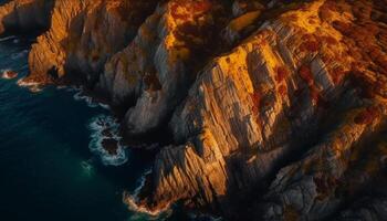 majestuoso arenisca acantilado, erosionado por azul ola, belleza en naturaleza generado por ai foto