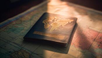 Exploring the world through an antique Bible and old map generated by AI photo