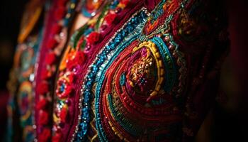 Ornate silk dress showcases Thai culture elegance and vibrant colors generated by AI photo