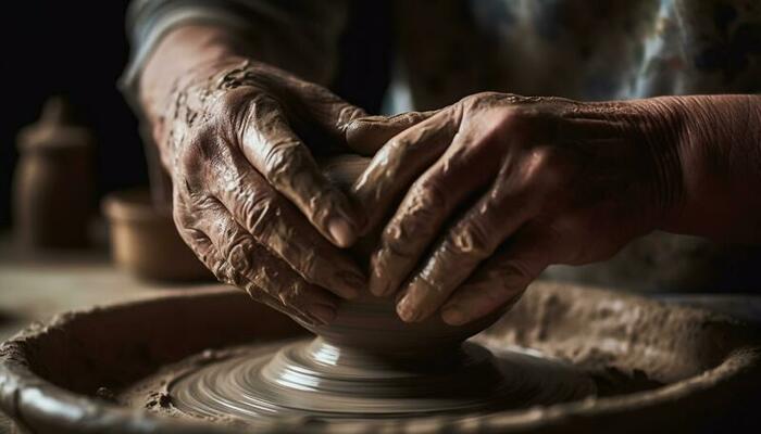 A skilled artisan is meticulously molding clay on a pottery wheel with  exceptional expertise. 28715140 Stock Photo at Vecteezy